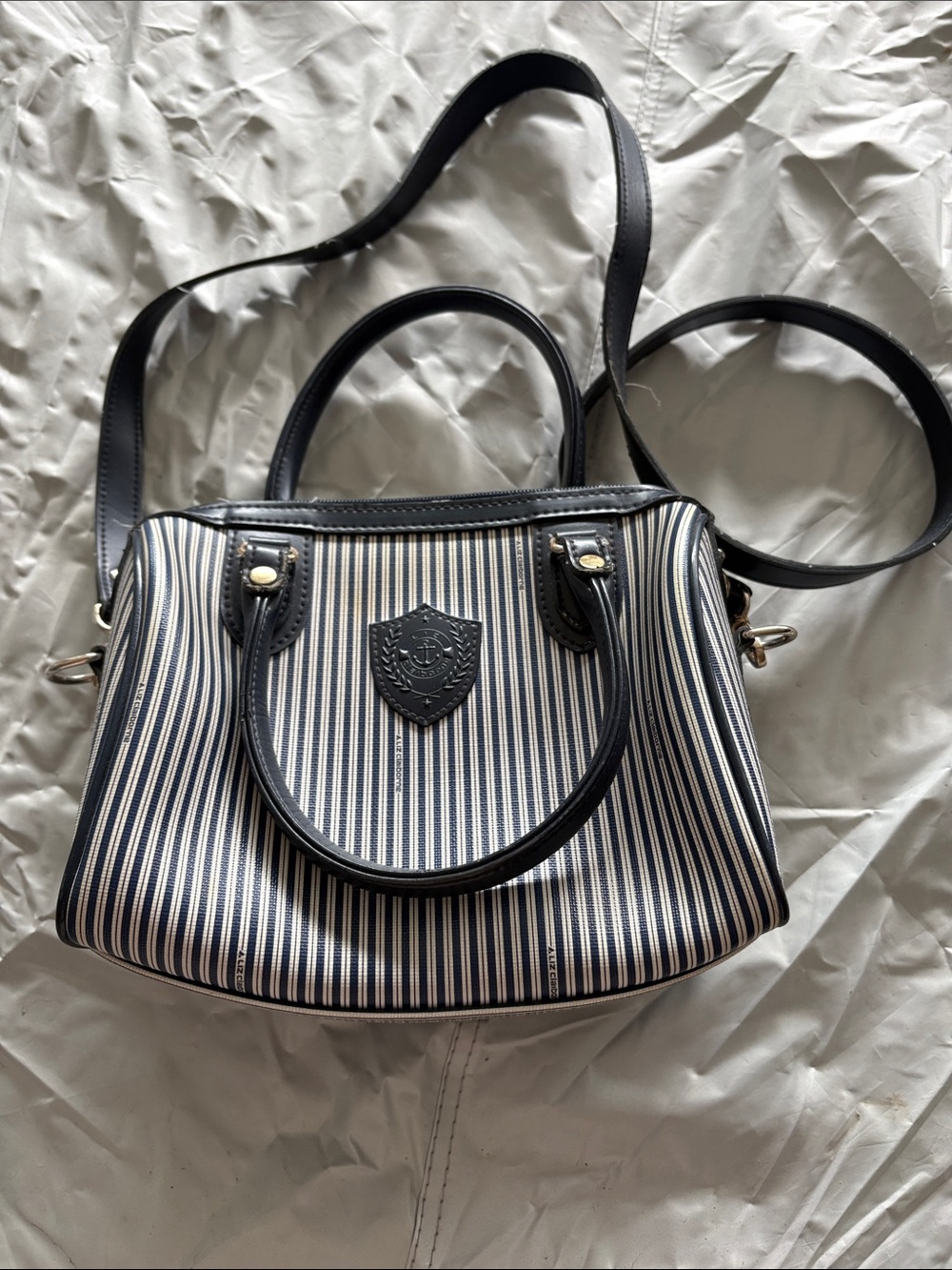 Striped Navy and White Satchel Handbag